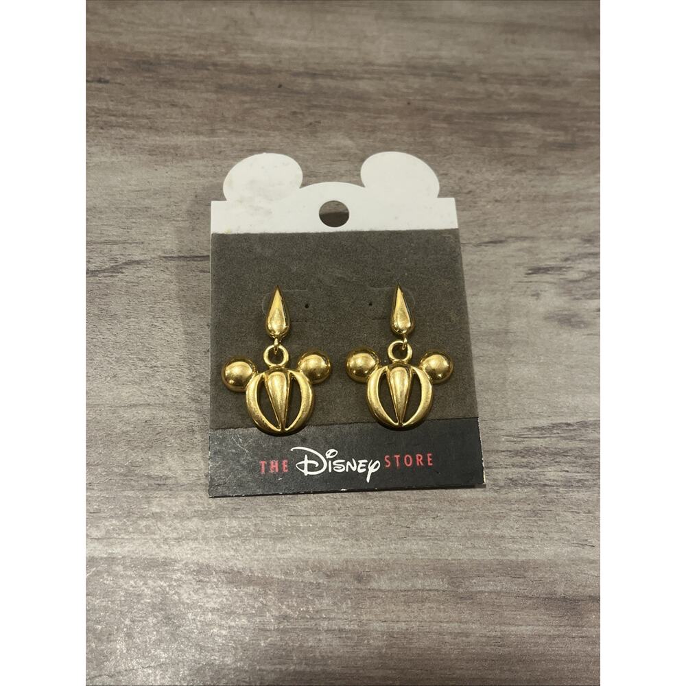 NIB Disney Store Mickey Mouse Gold Tone Earrings New On Card Vintage